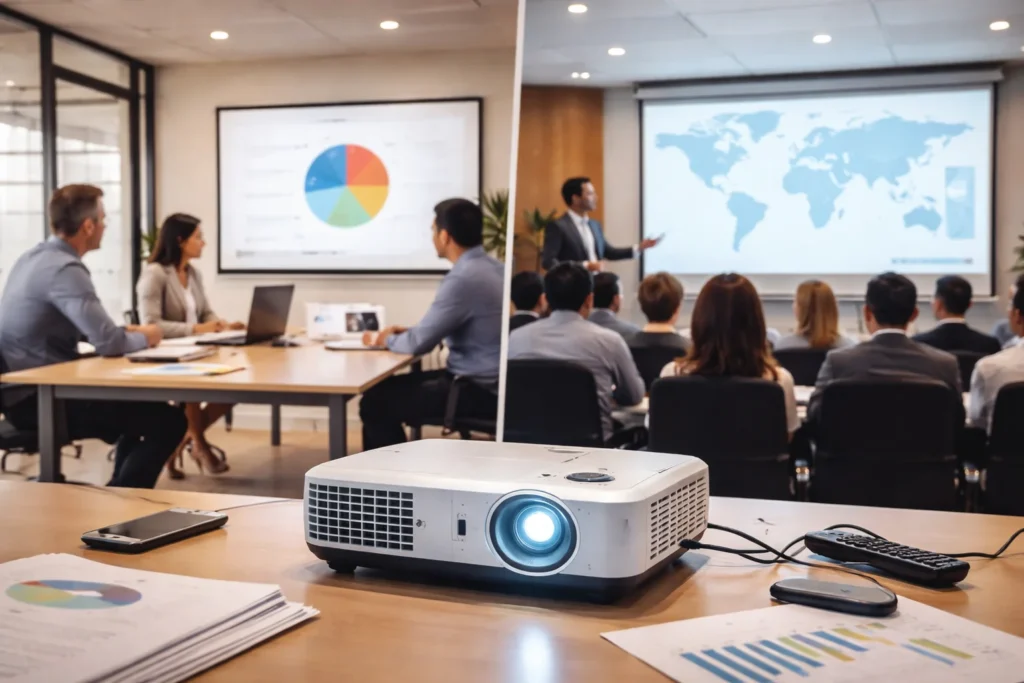 Venta y asesoría técnica para elegir el proyector para oficina ideal según el tamaño de la sala de juntas y tipo de reunión corporativa.