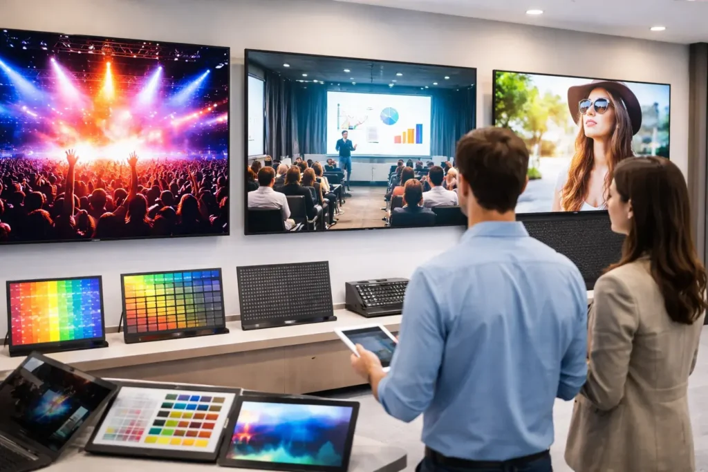 Venta y asesoría técnica en tipos de pantallas led de alta resolución para soluciones de comunicación visual, publicidad y proyectos audiovisuales profesionales.