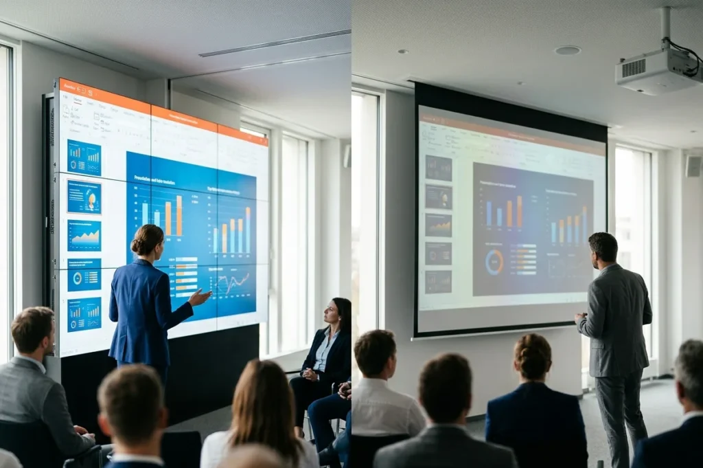 Soluciones visuales de alto brillo: video wall vs proyector para retail y eventos. Cotiza equipos profesionales aquí.
